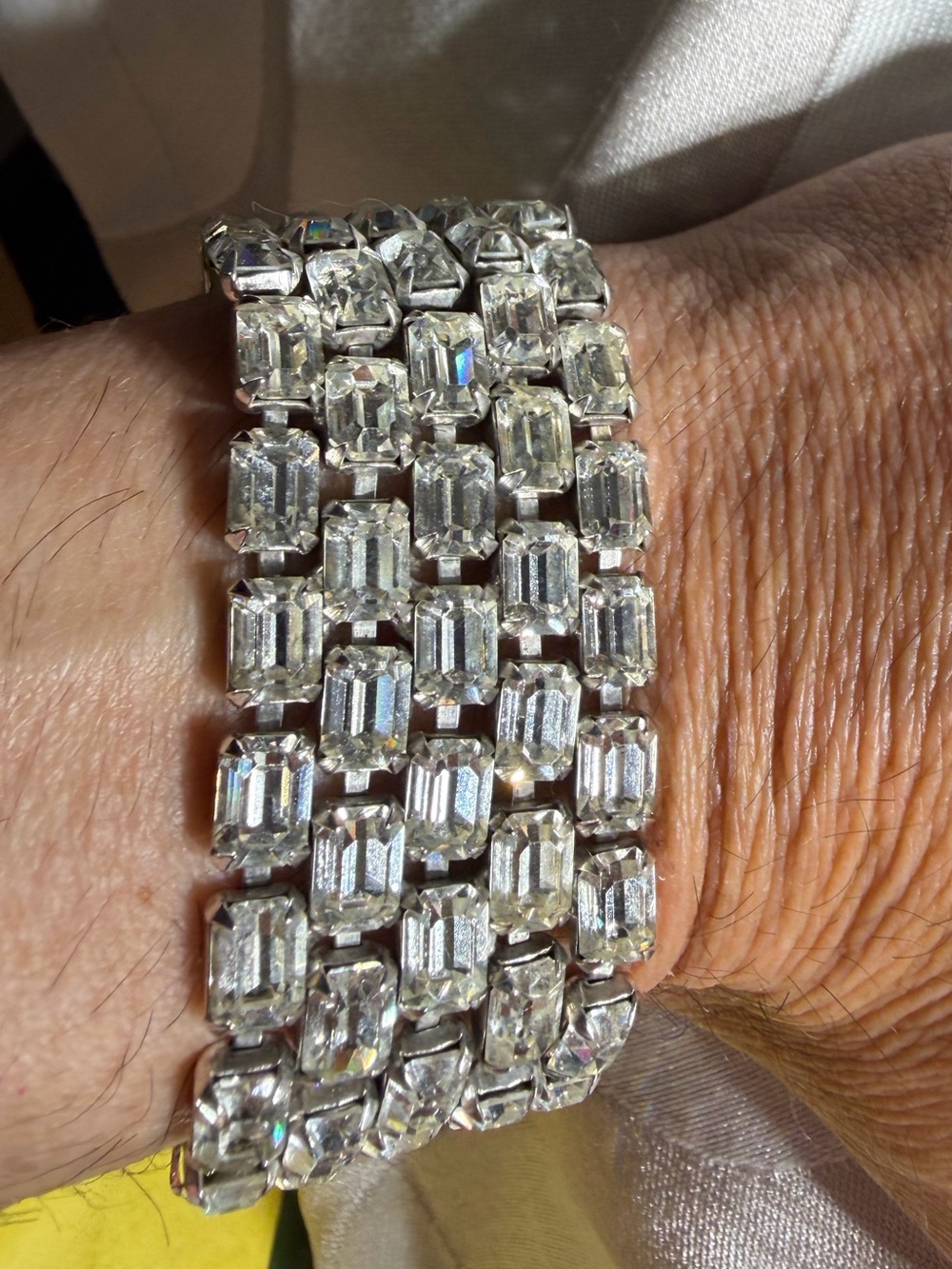 Vintage Eisenberg Silver Tone Five Row crystal Bracelet